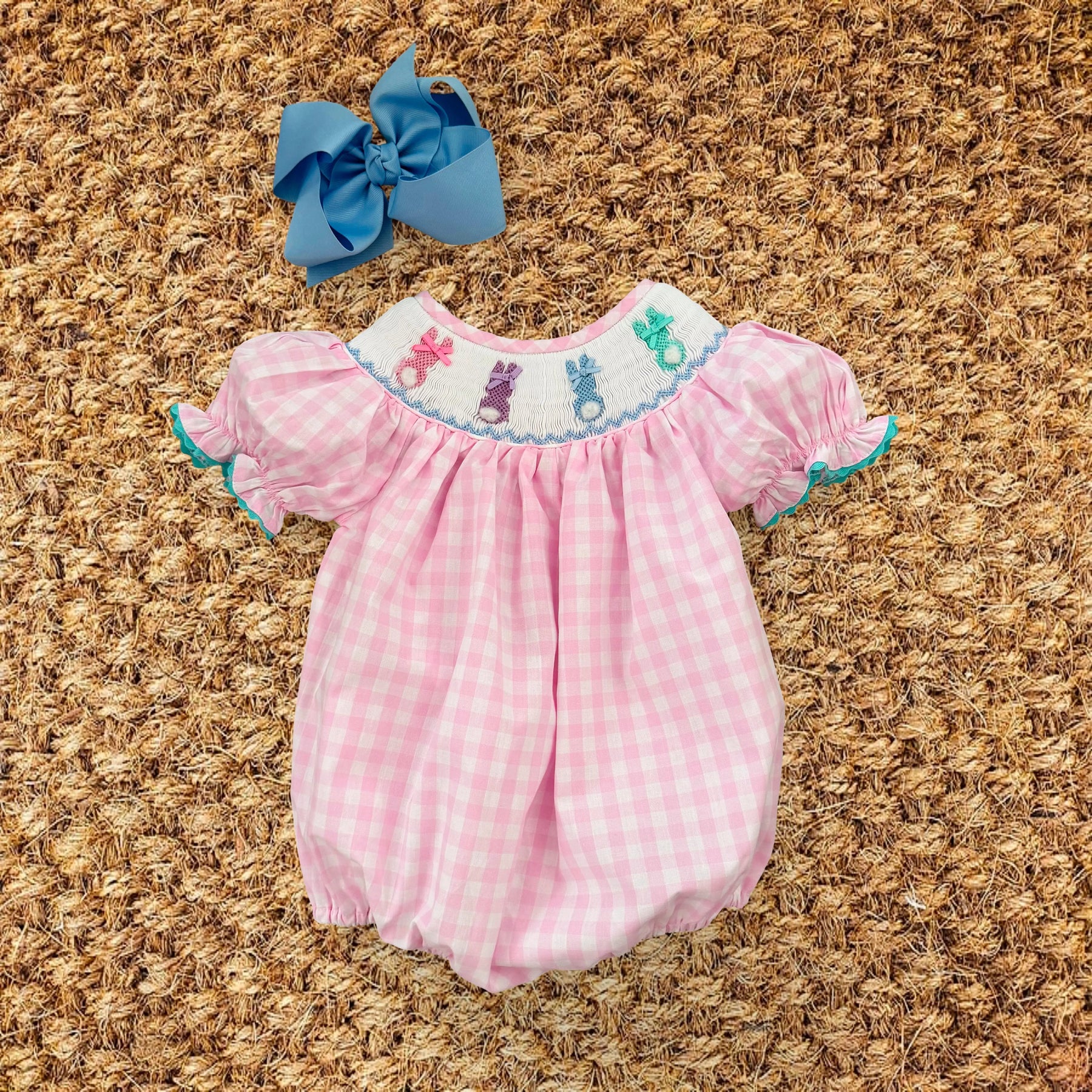 Smocked Pink Bunny Bubble Seven Lantern Lane