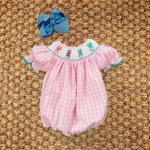 Smocked Pink Bunny Bubble Seven Lantern Lane