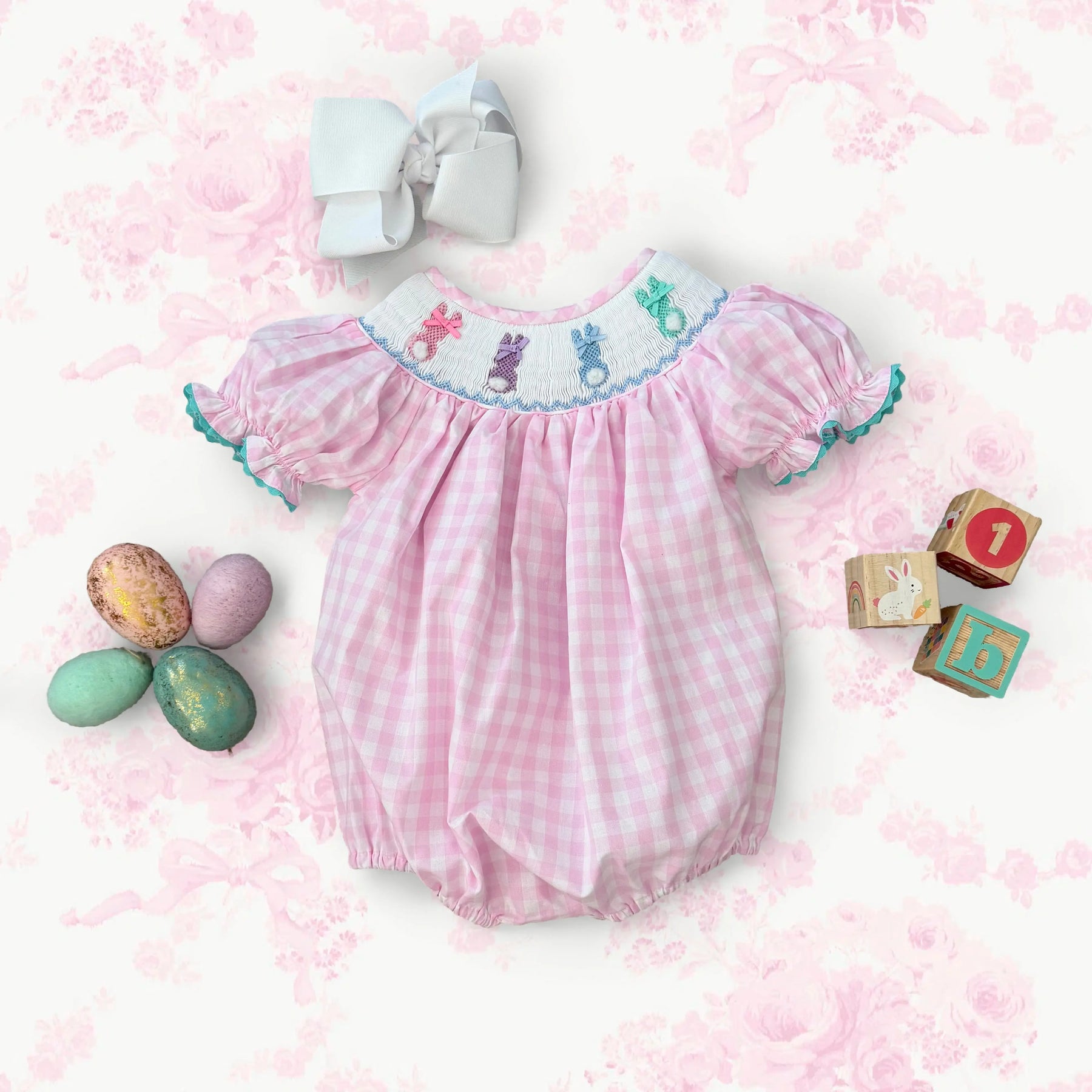 Smocked Pink Bunny Bubble Seven Lantern Lane