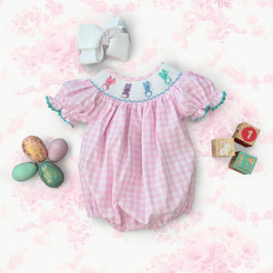 Smocked Pink Bunny Bubble Seven Lantern Lane
