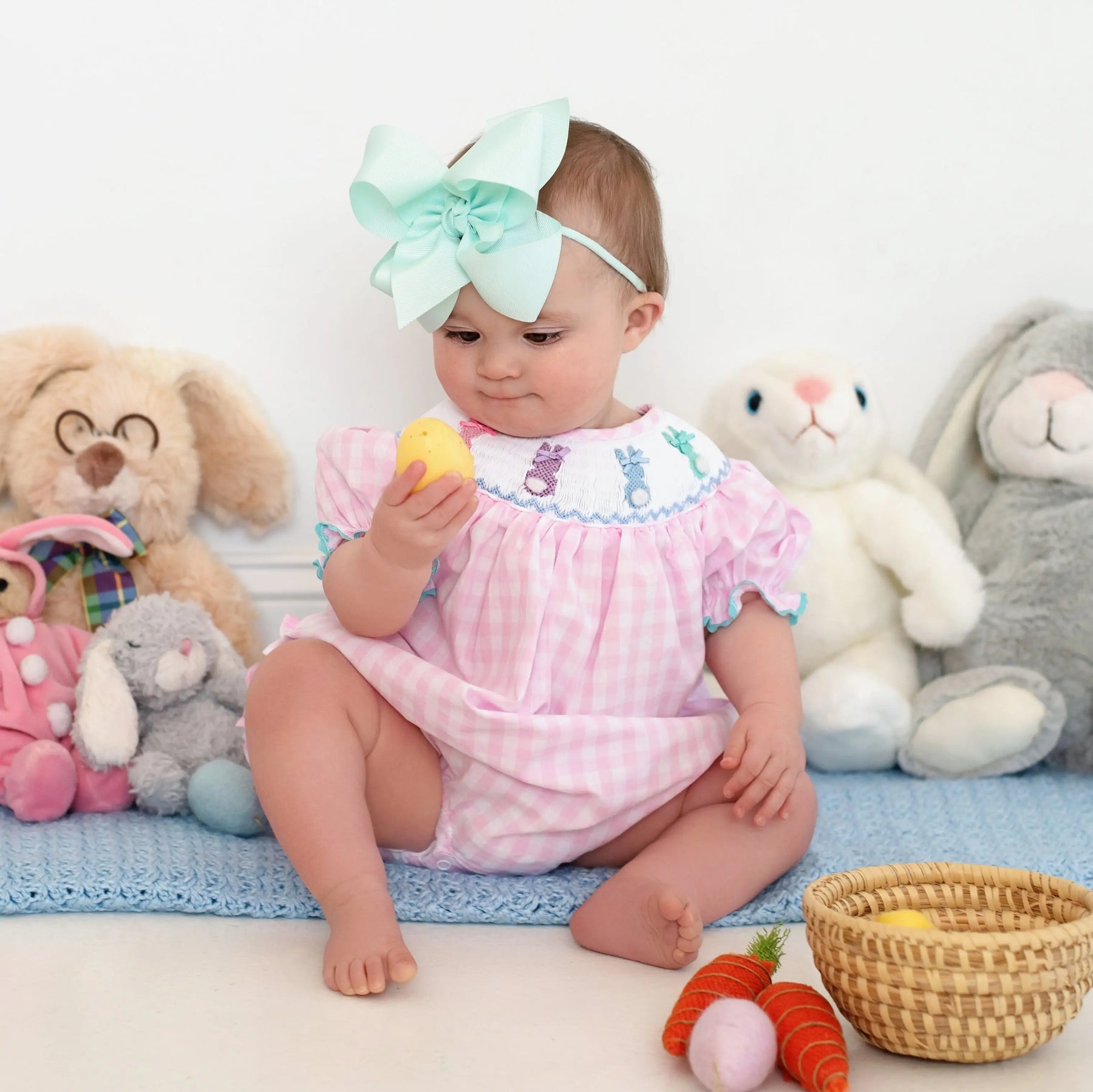 Smocked Pink Bunny Bubble Seven Lantern Lane