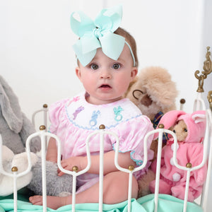 Smocked Pink Bunny Bubble Seven Lantern Lane