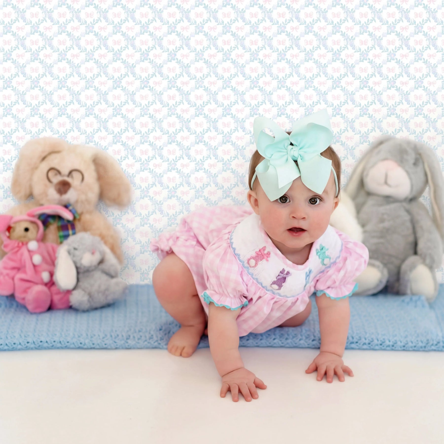 Smocked Pink Bunny Bubble Seven Lantern Lane