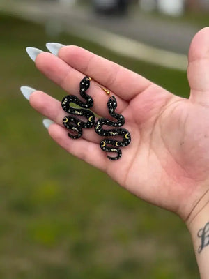 Snake Earrings Mushroom Lady Co: Handmade celestial snake earrings, lightweight & hypoallergenic. Fantasy Witchy jewelry.
