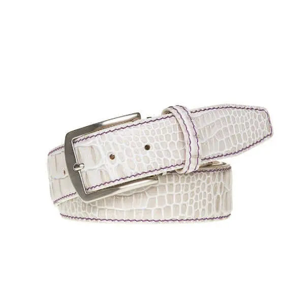 Snow Mock Croc Leather Belt by Roger Ximenez: Bespoke Belts and Leather Accessories, handmade leather goods main product photo