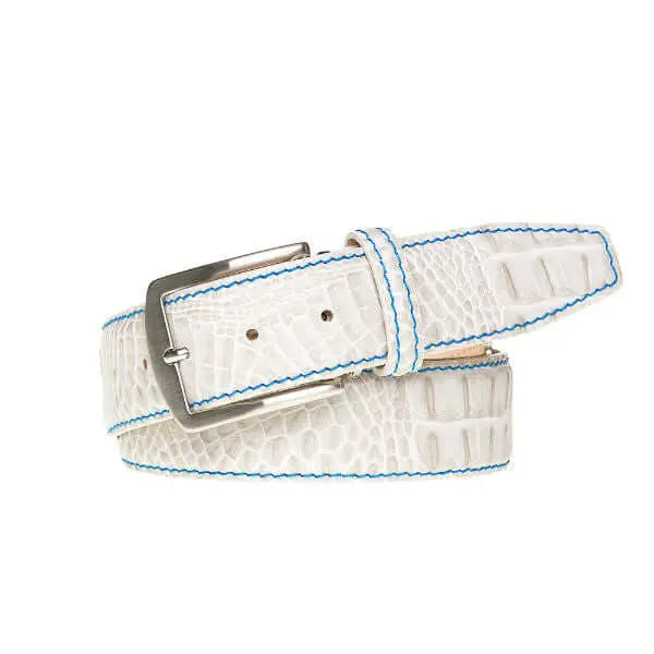 Snow Mock Croc Leather Belt by Roger Ximenez: Bespoke Belts and Leather Accessories, handmade leather goods detail photo 2