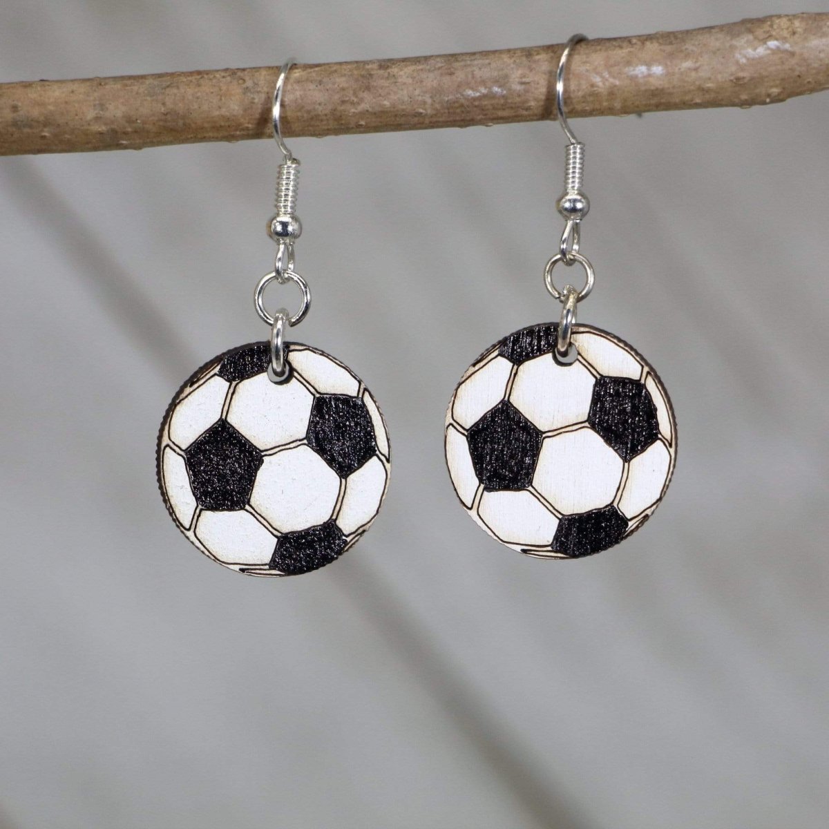 Soccer Ball Wooden Dangle Earrings | Sports Jewelry