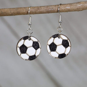 Soccer Ball Wooden Dangle Earrings | Sports Jewelry