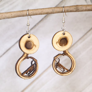 Sousaphone Wooden Dangle Earrings | Marching Band Music Jewelry
