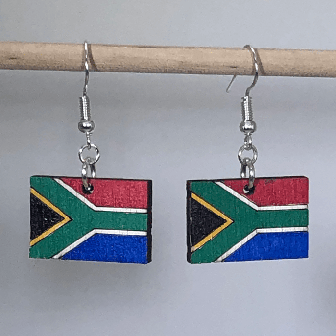 South African Flag Wooden Dangle Earrings | Country Jewelry by Cate's Concepts, LLC, handmade jewelry main product photo