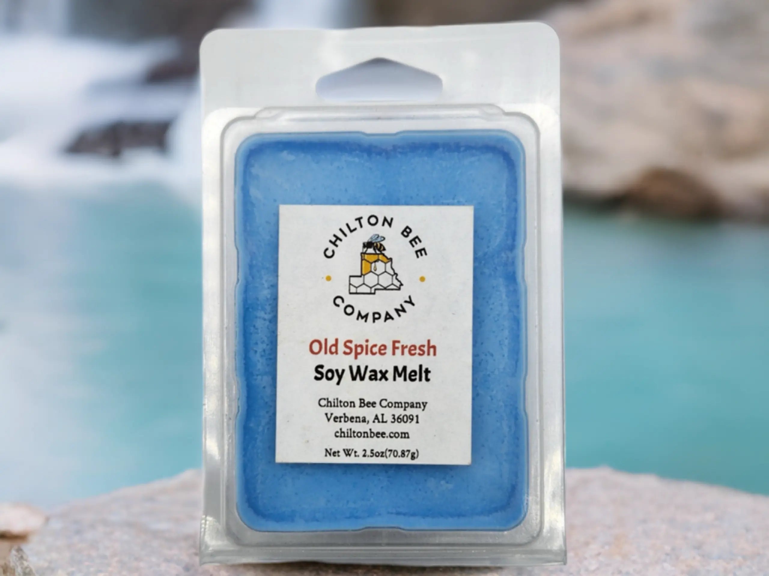 Chilton Bee Company Old Spice Fresh Soy Wax Melt in plastic packaging.