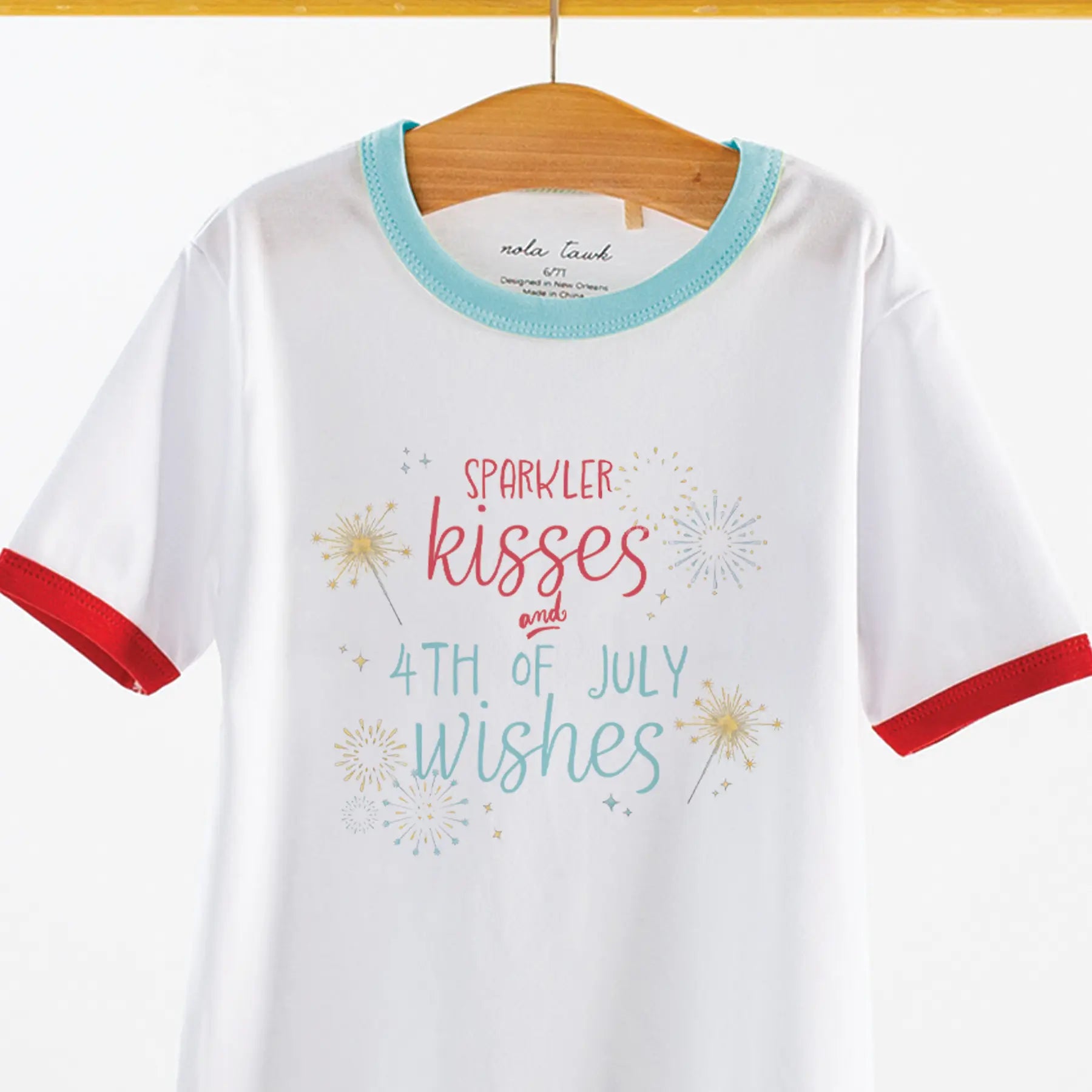 Sparkler Kisses and 4th of July Wishes Organic Cotton Tee Nola Tawk