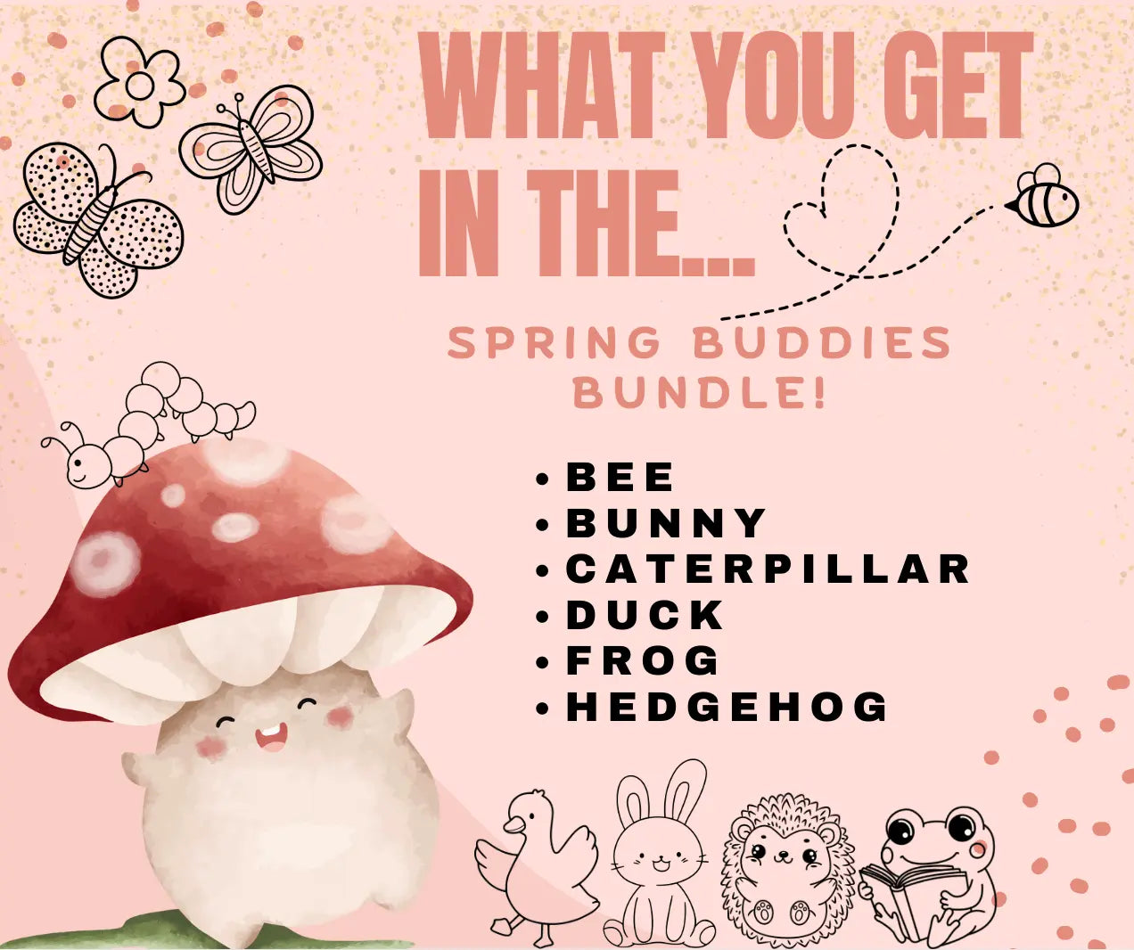 Spring Buddies Fidget Bundle: Adorable animal fidget toys for sensory play! Bee, Bunny, Caterpillar, Duck, Frog, Hedgehog.