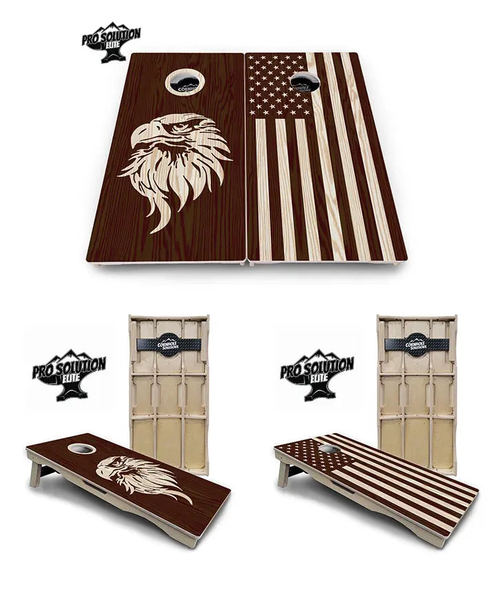 Stained Eagle & Flag Cornhole Boards - Pro Solution Elite Series by Cornhole Solutions, custom cornhole board main product photo