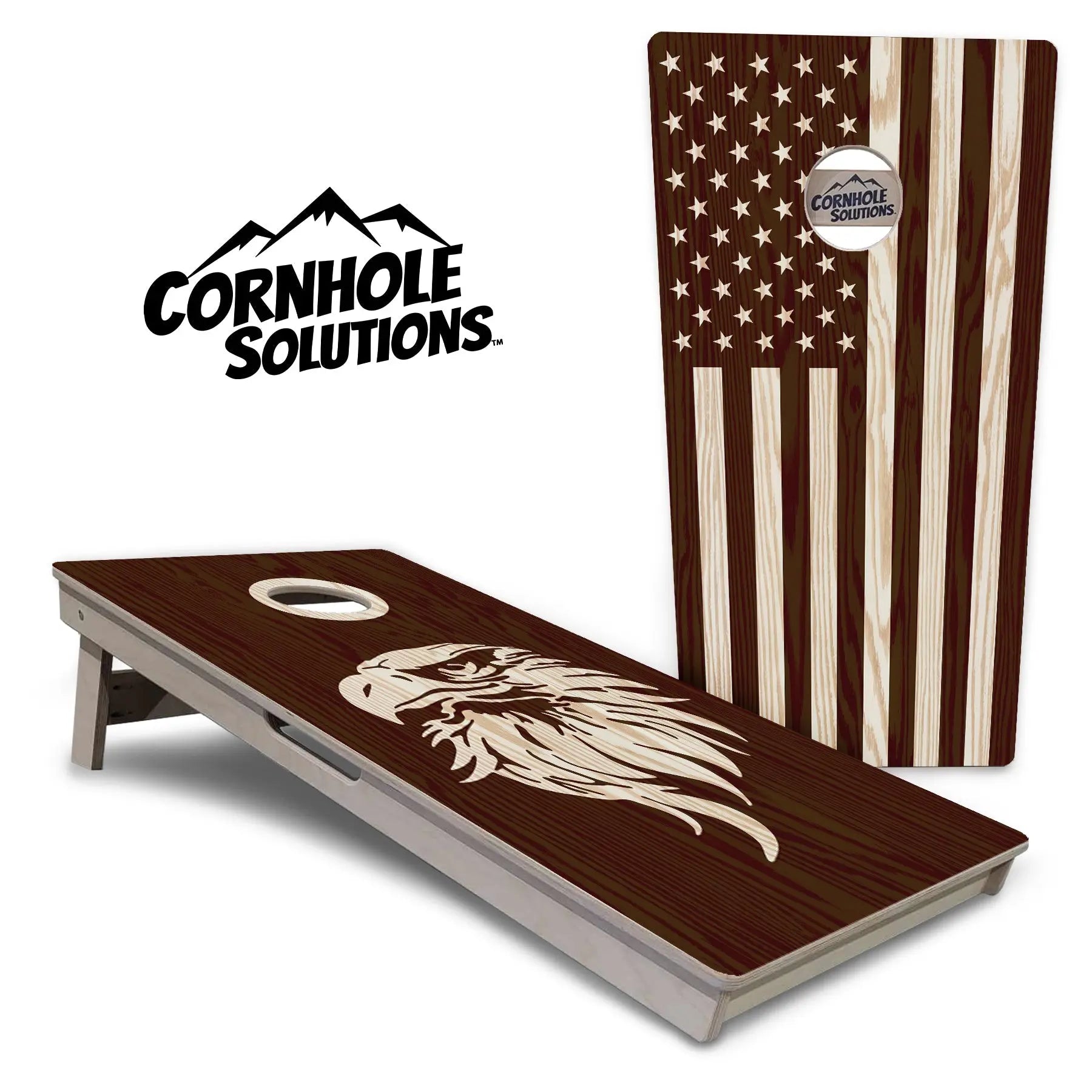 Stained Flag & Eagle Cornhole Boards - Professional Tournament Series by Cornhole Solutions, custom cornhole board main product photo