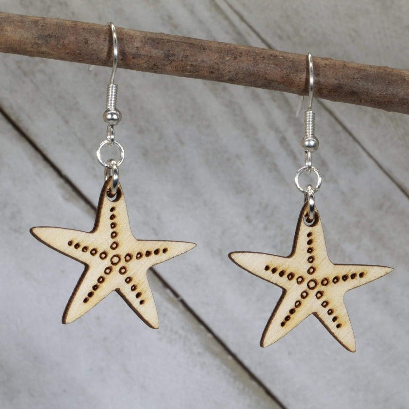 Starfish Wooden Dangle Earrings | Beach Ocean Jewelry by Cate's Concepts, LLC, handmade jewelry main product photo