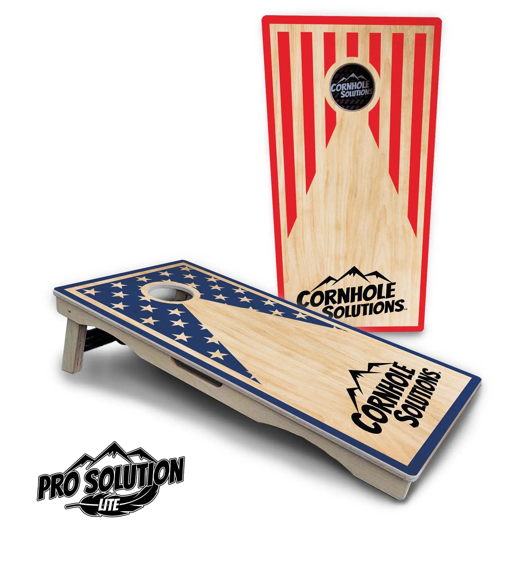 Stars & Stripes Keyhole CS Logo Cornhole Boards - Pro Solution Lite Series by Cornhole Solutions, custom cornhole board main product photo