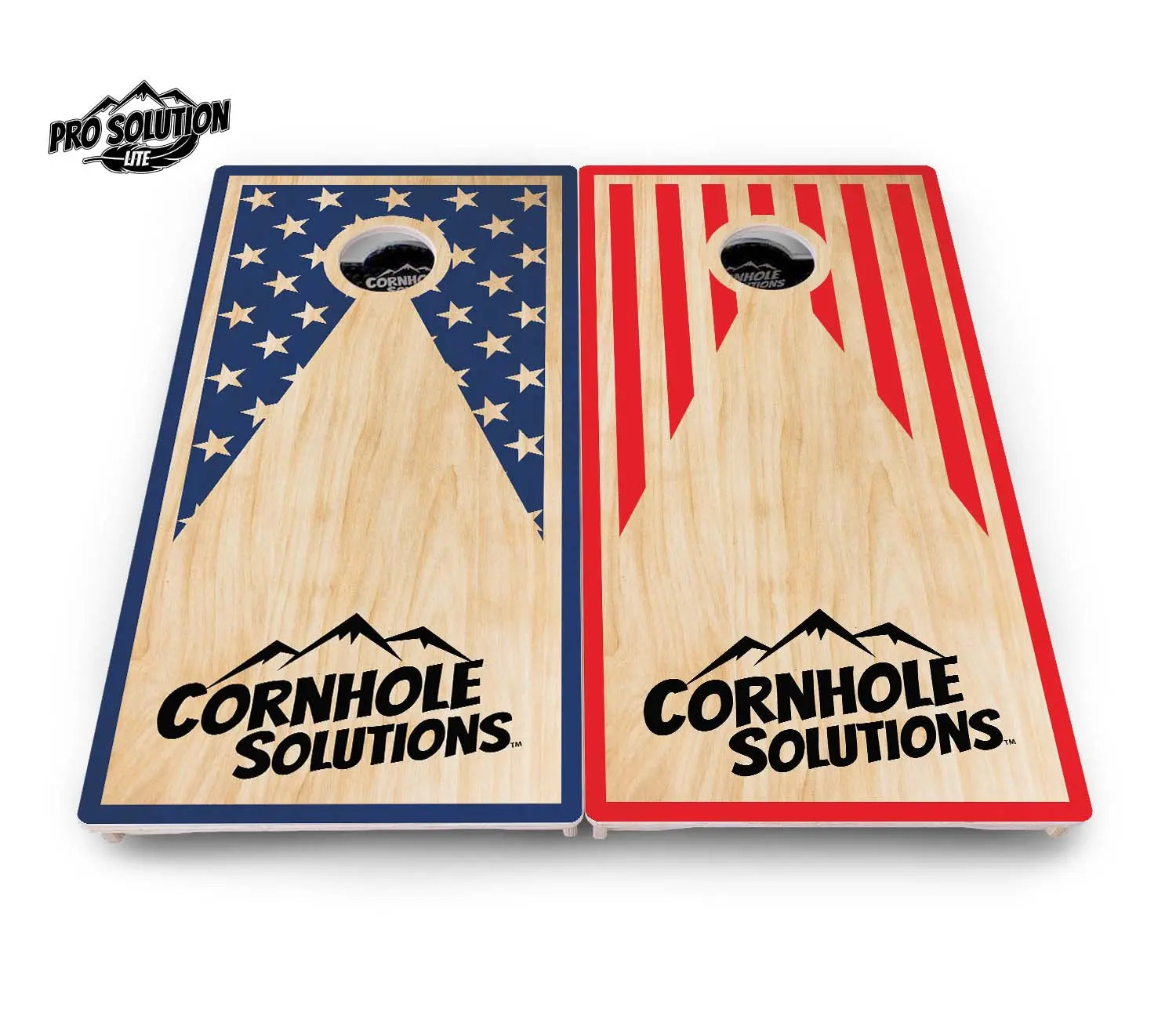 Stars & Stripes Keyhole CS Logo Cornhole Boards - Pro Solution Lite Series by Cornhole Solutions, custom cornhole board detail photo 2