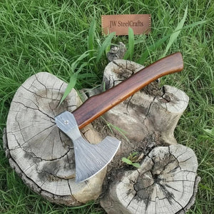 Field Ready Camping Axe, Artisan Pattern Steel Blade, Balanced Wood Handle