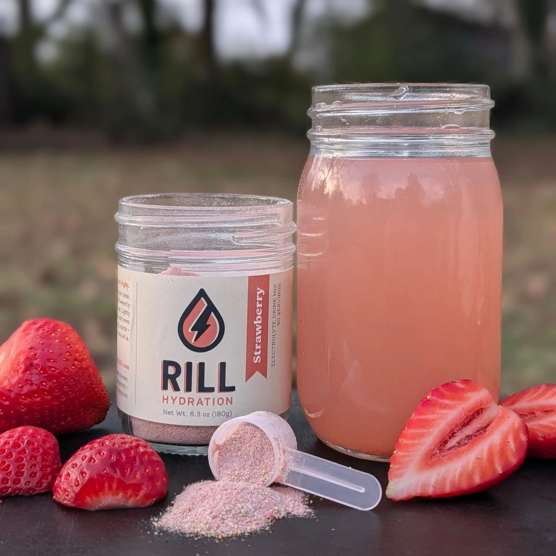 Strawberry Rill electrolyte drink mix with real fruit and trace minerals