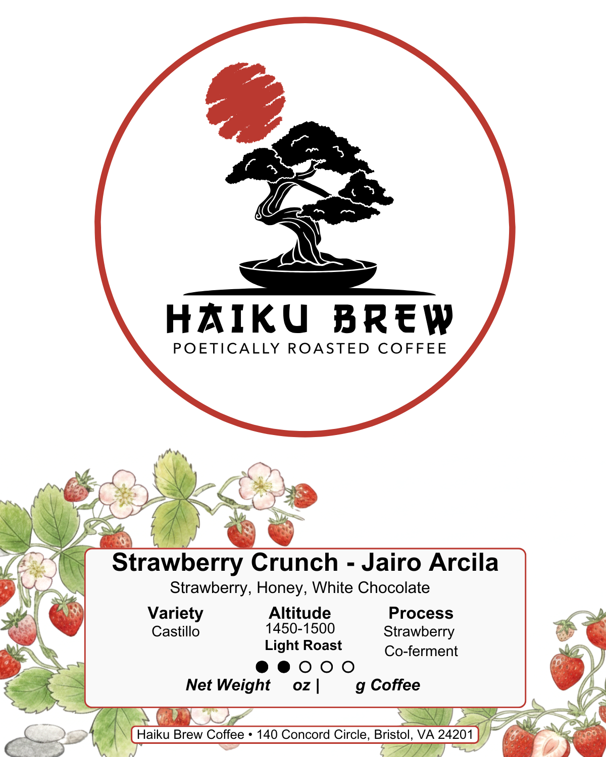 Strawberry Crunch co-fermented coffee with honey and white chocolate notes