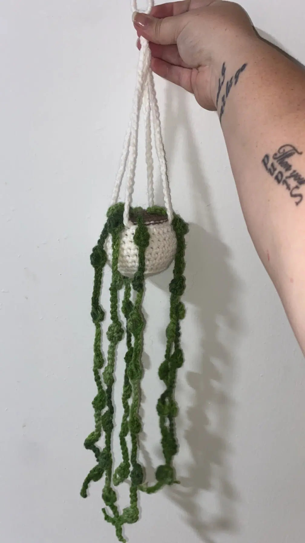 Strings of Pearls Crocheted Hanging Plant by Klassy Krafts, handmade jewelry main product photo