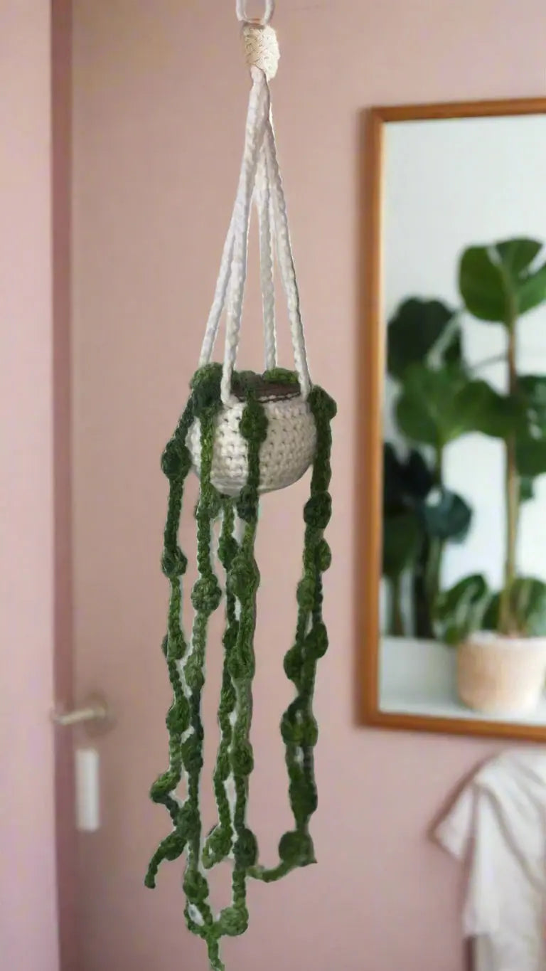 Strings of Pearls - Handmade Crochet Hanging Plant Faux Succulent Home Decor by Klassy Krafts, handmade jewelry main product photo