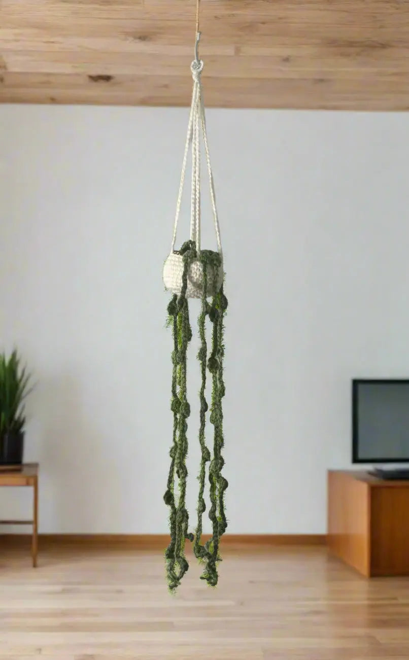 Strings of Pearls - Handmade Crochet Hanging Plant Faux Succulent Home Decor by Klassy Krafts, handmade jewelry detail photo 2