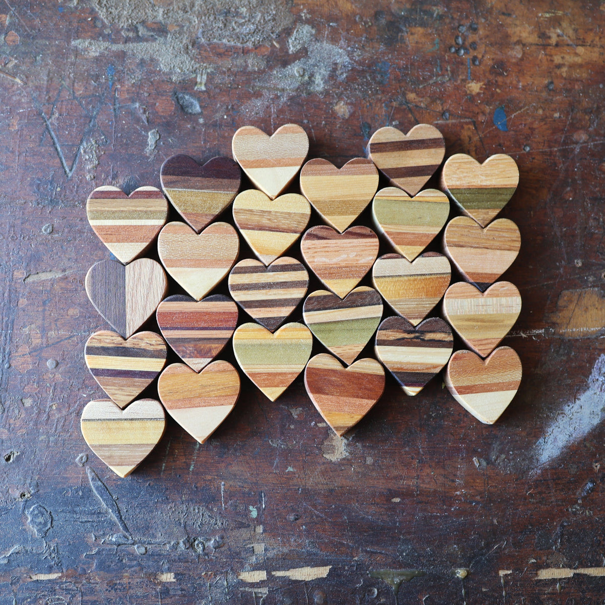 Striped Wooden Hearts