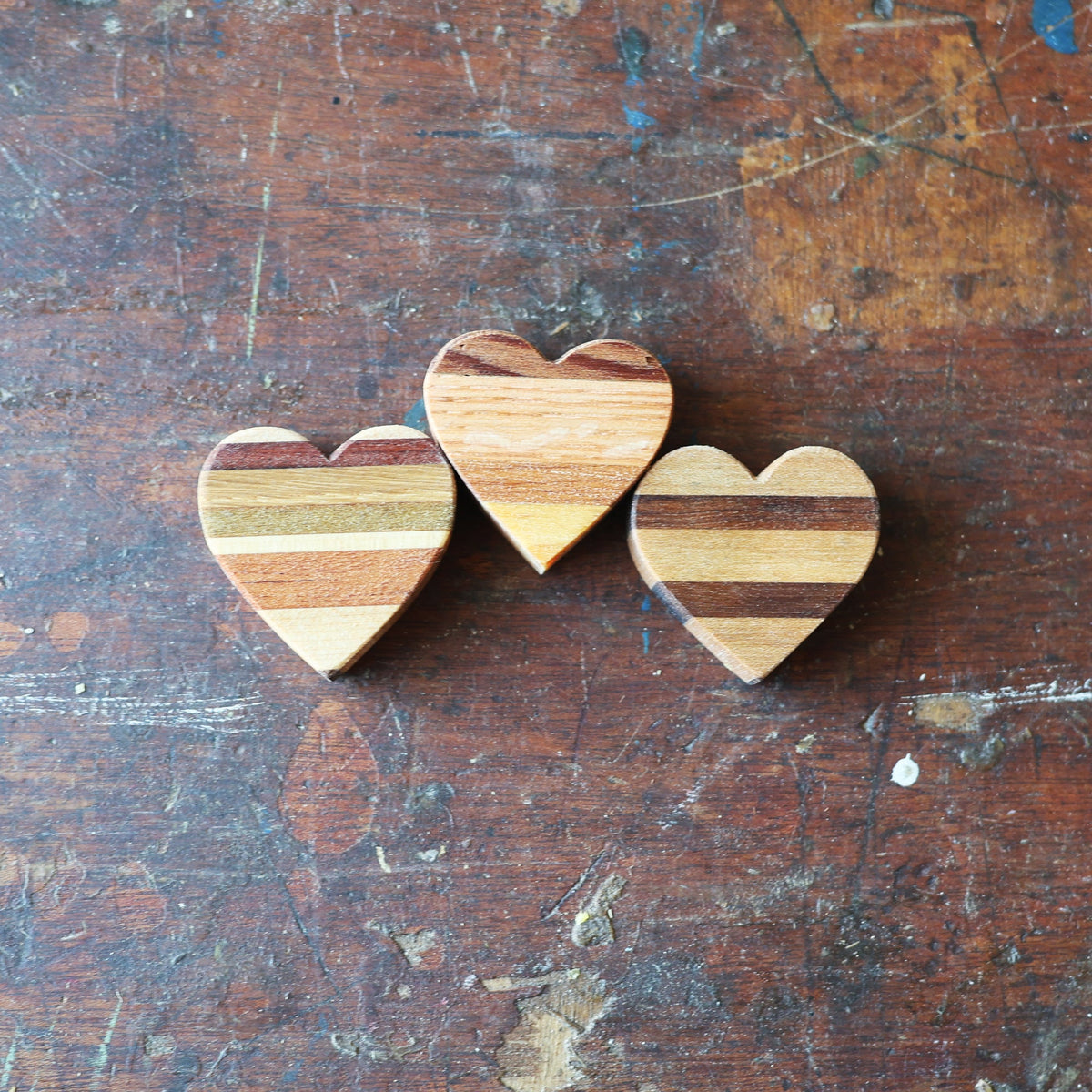 Striped Wooden Hearts