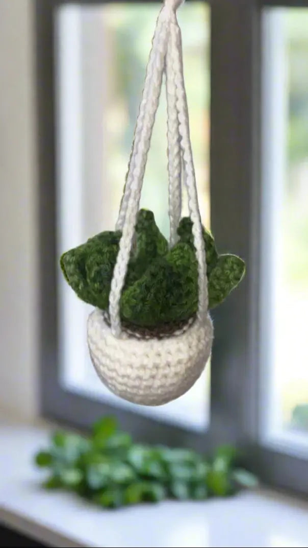 Succulent Crocheted Hanging Plant - Handmade Faux Succulent Decor No-Maintenance Greenery by Klassy Krafts, Southern home decor main product photo