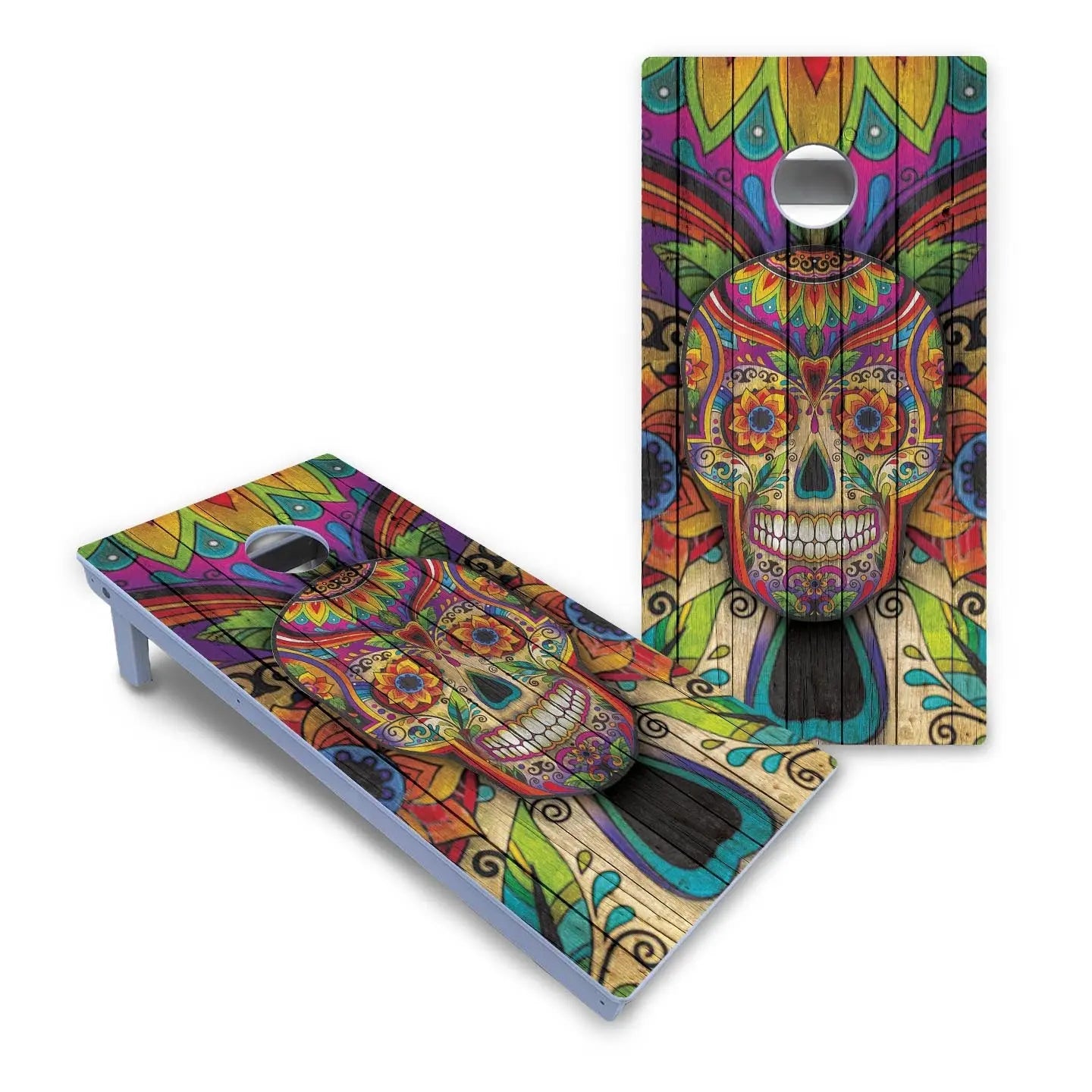 Sugar Skull Cornhole Boards - All Weather Series - Colorful by Cornhole Solutions, custom cornhole board detail photo 2