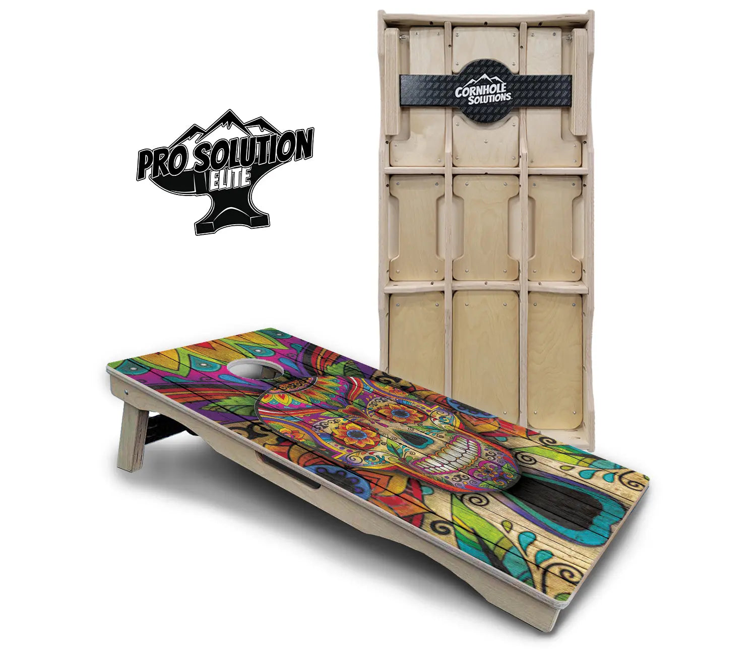 Sugar Skull Cornhole Boards - Pro Solution Elite Series - Colorful by Cornhole Solutions, custom cornhole board main product photo