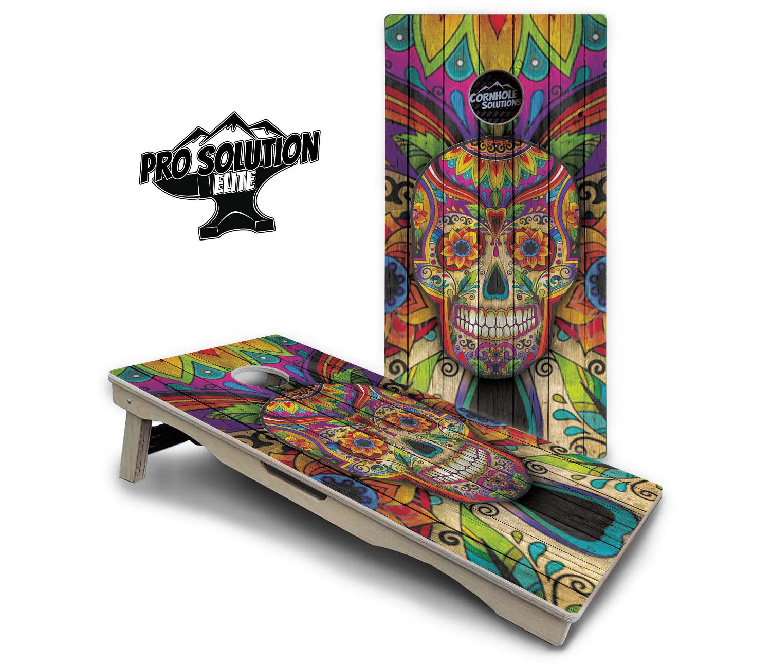 Sugar Skull Cornhole Boards - Pro Solution Elite Series - Colorful by Cornhole Solutions, custom cornhole board detail photo 2