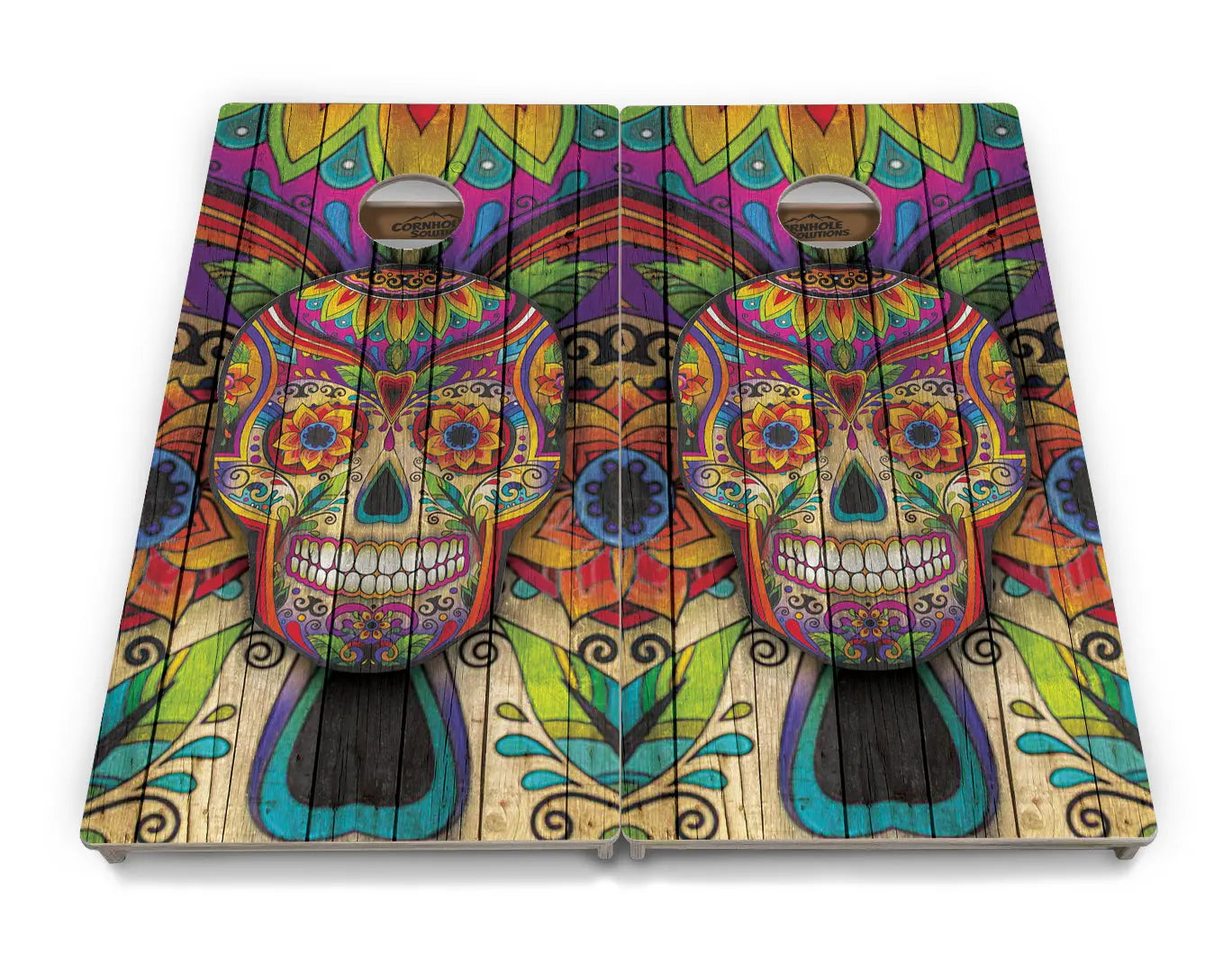 Sugar Skull Cornhole Boards - Professional Tournament Series - Colorful by Cornhole Solutions, custom cornhole board detail photo 2