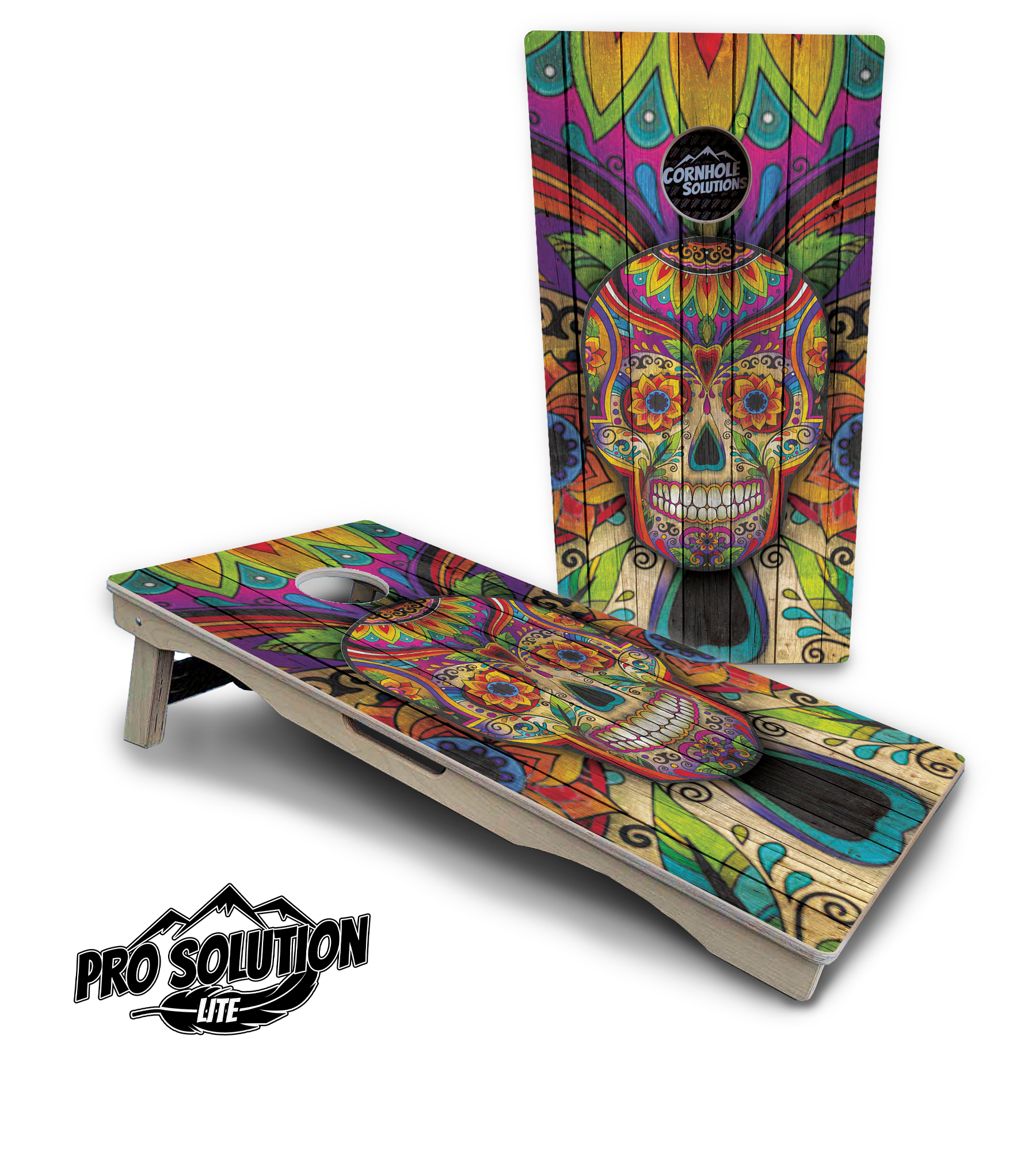 Sugar Skull Cornhole Boards - Pro Solution Lite Series - Colorful by Cornhole Solutions, custom cornhole board main product photo