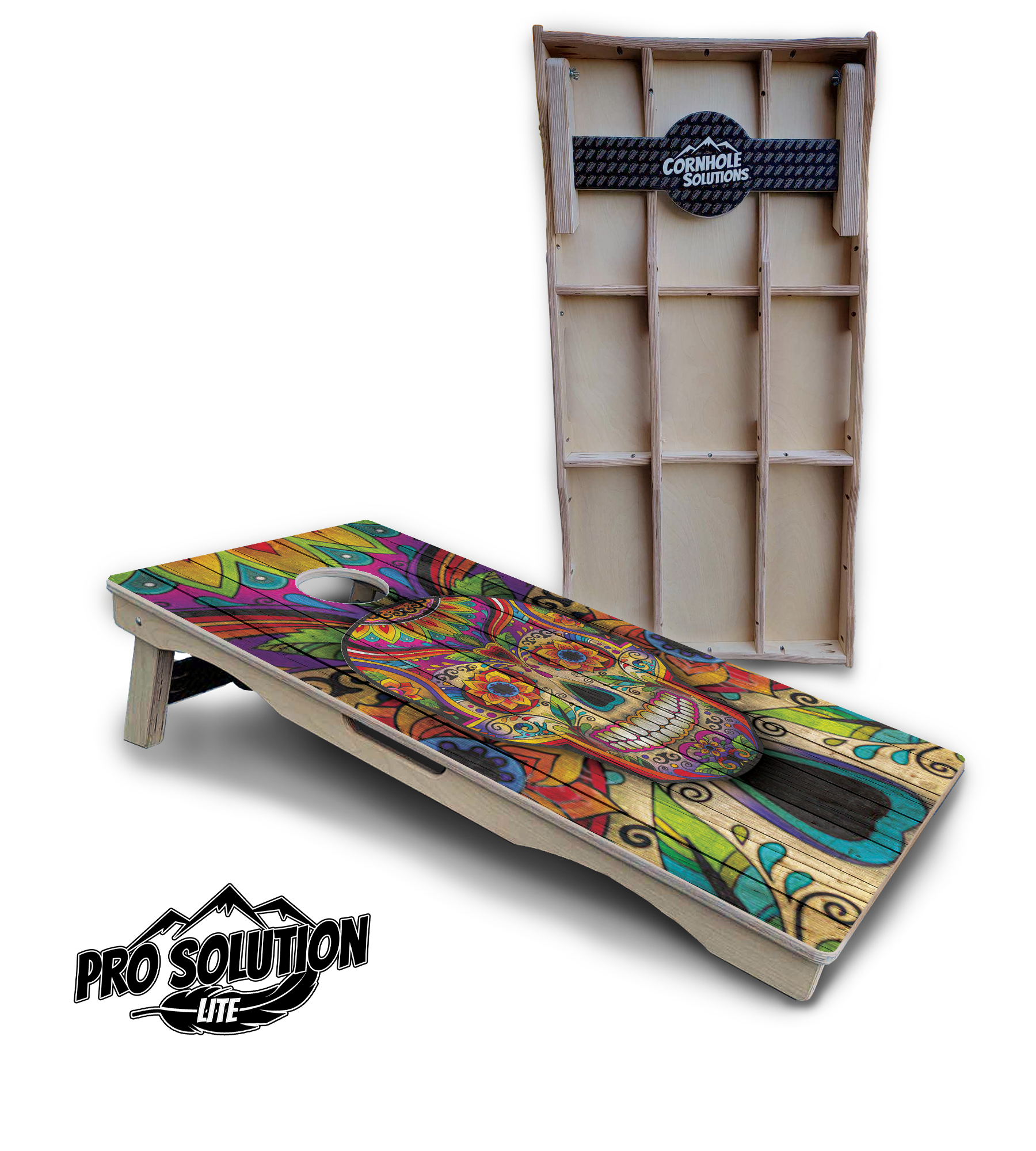 Sugar Skull Cornhole Boards - Pro Solution Lite Series - Colorful by Cornhole Solutions, custom cornhole board detail photo 2