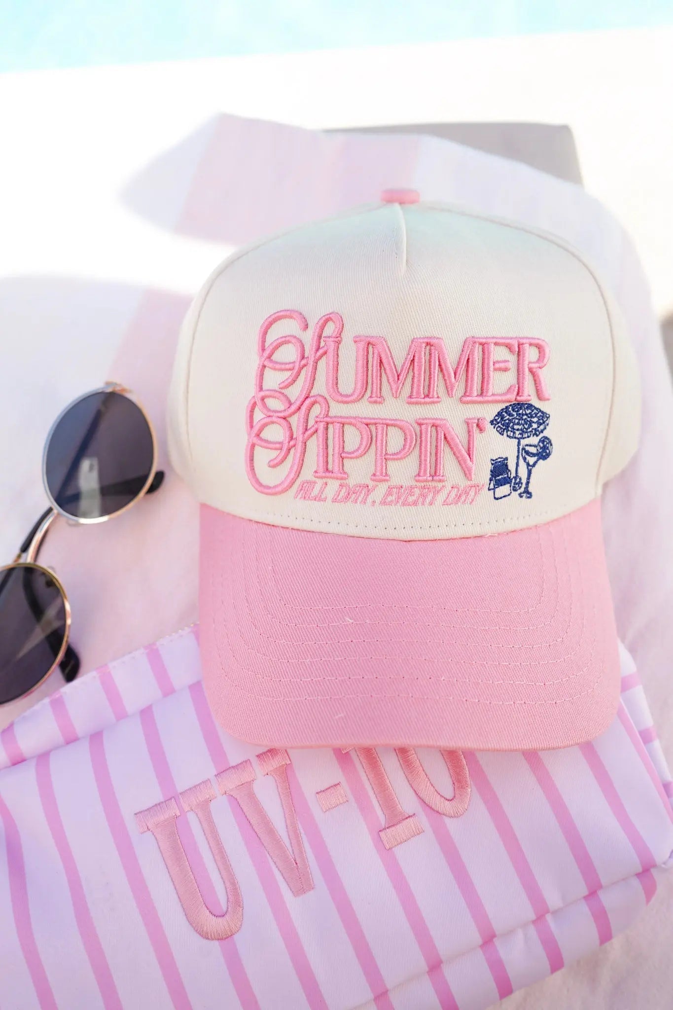 Summer Sippin' - Pink Vintage Trucker Hat KenzKustomz