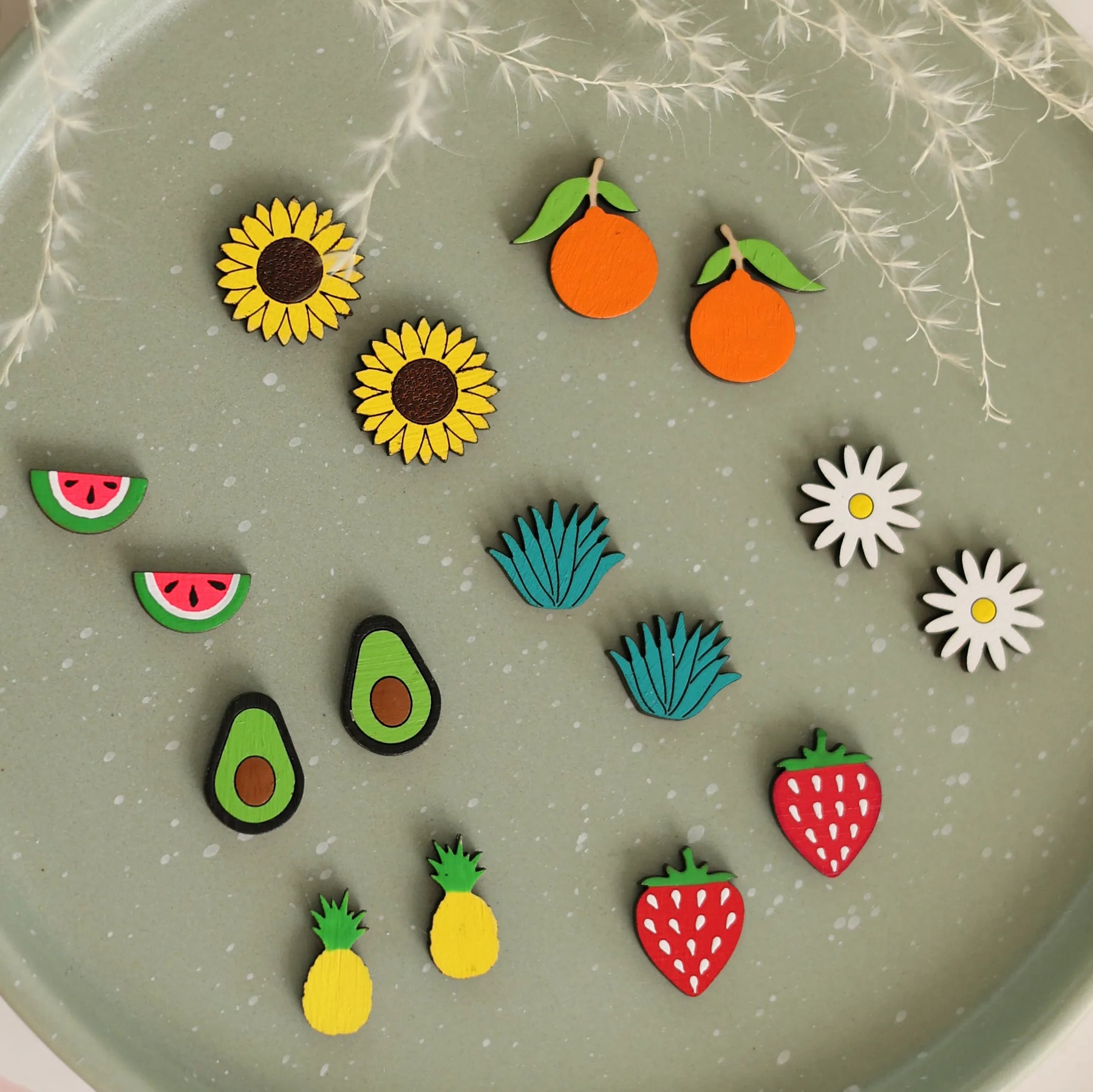 Additional view of Avocado Stud Earrings hand painted on lightweight wood by LE CHIC MIAMI