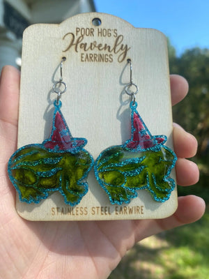 Summerween Watermelon Frog Earrings by Poor Hog Customs, handmade jewelry main product photo