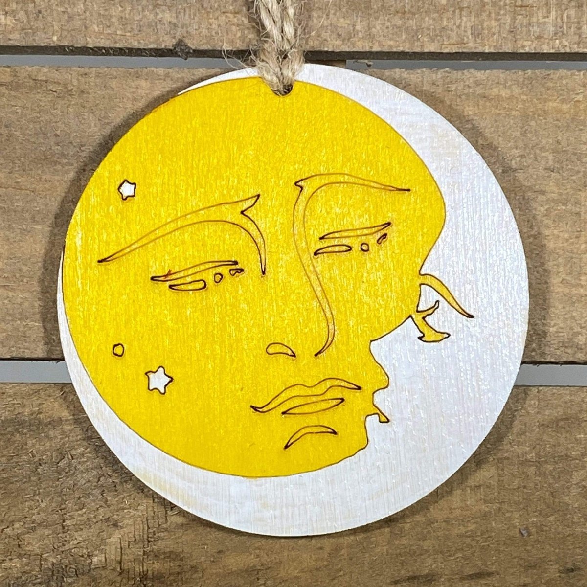 Sun Moon Embrace Wooden Christmas Ornament | Celestial Yin Yang Holiday Decor