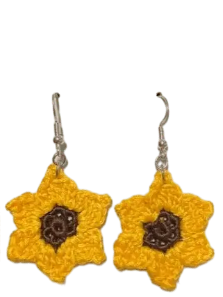Handmade Crochet Sunflower Earrings: Yellow Floral Hypoallergenic Jewelry