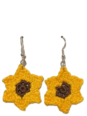 Handmade Crochet Sunflower Earrings: Yellow Floral Hypoallergenic Jewelry