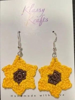 Crochet Sunflower Earrings: Handmade Yellow Flower Earrings with Hypoallergenic Hooks - Handmade floral jewelry.