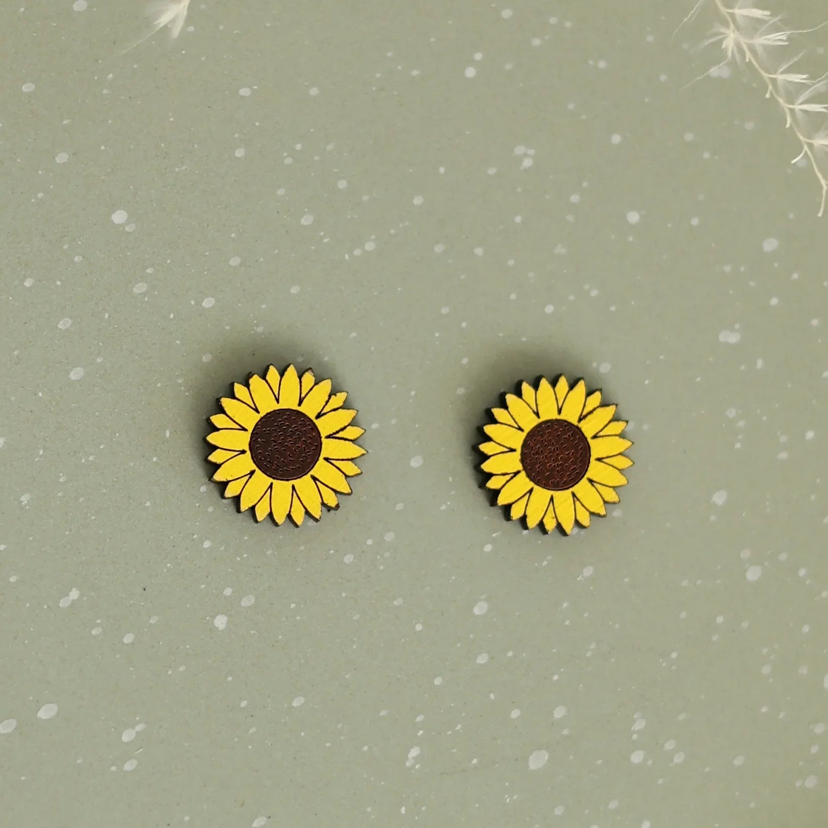 Sunflower Stud Earrings hand painted on lightweight wood by LE CHIC MIAMI