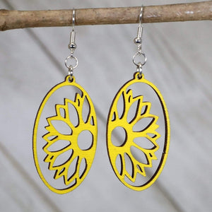 Sunflower Cutout Wooden Earrings | Floral Nature Jewelry