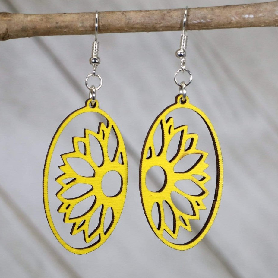 Sunflower Cutout Wooden Earrings | Floral Nature Jewelry