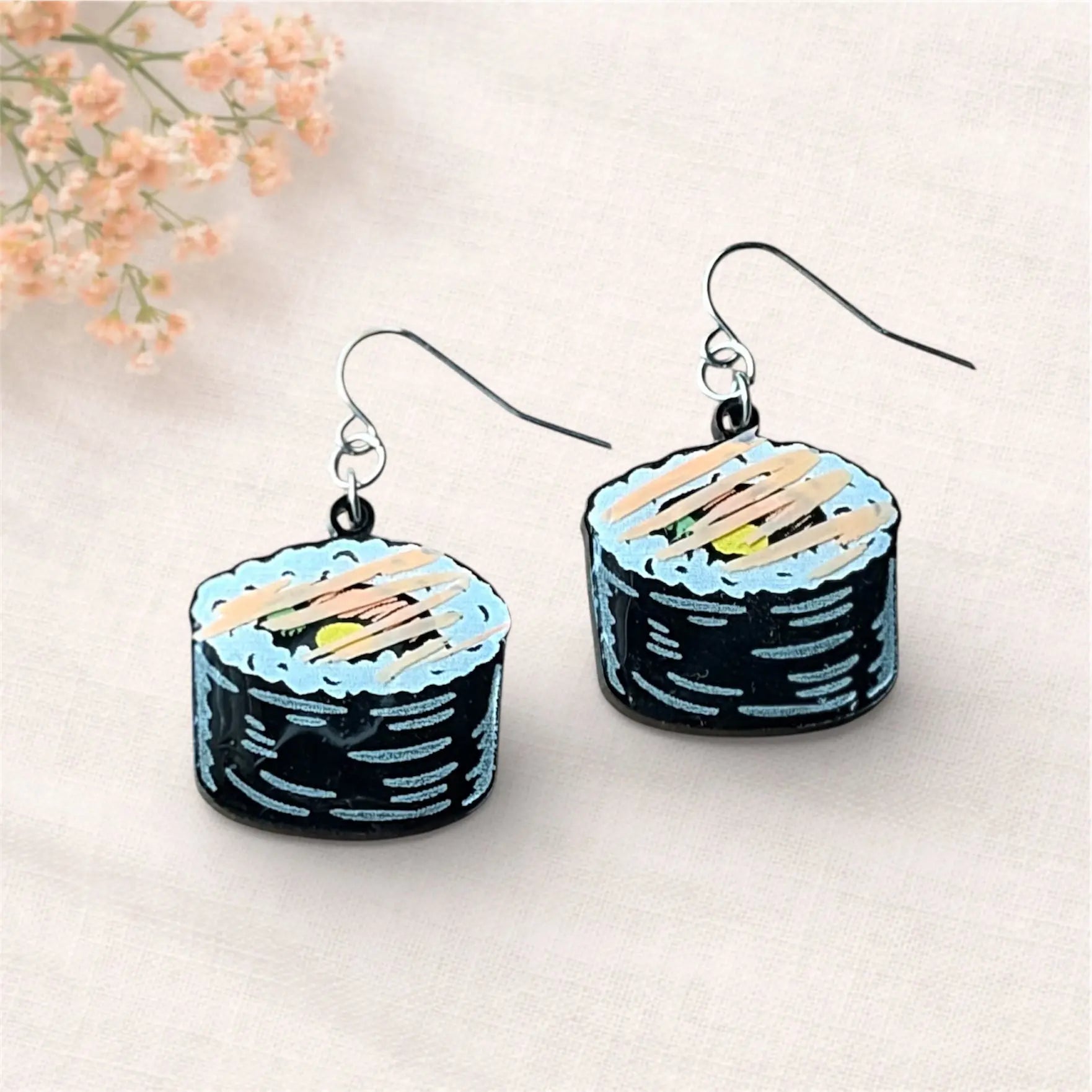 Sushi Earrings: Handmade Acrylic, Hand-Painted Sushi Roll Earrings, Main Street Collective