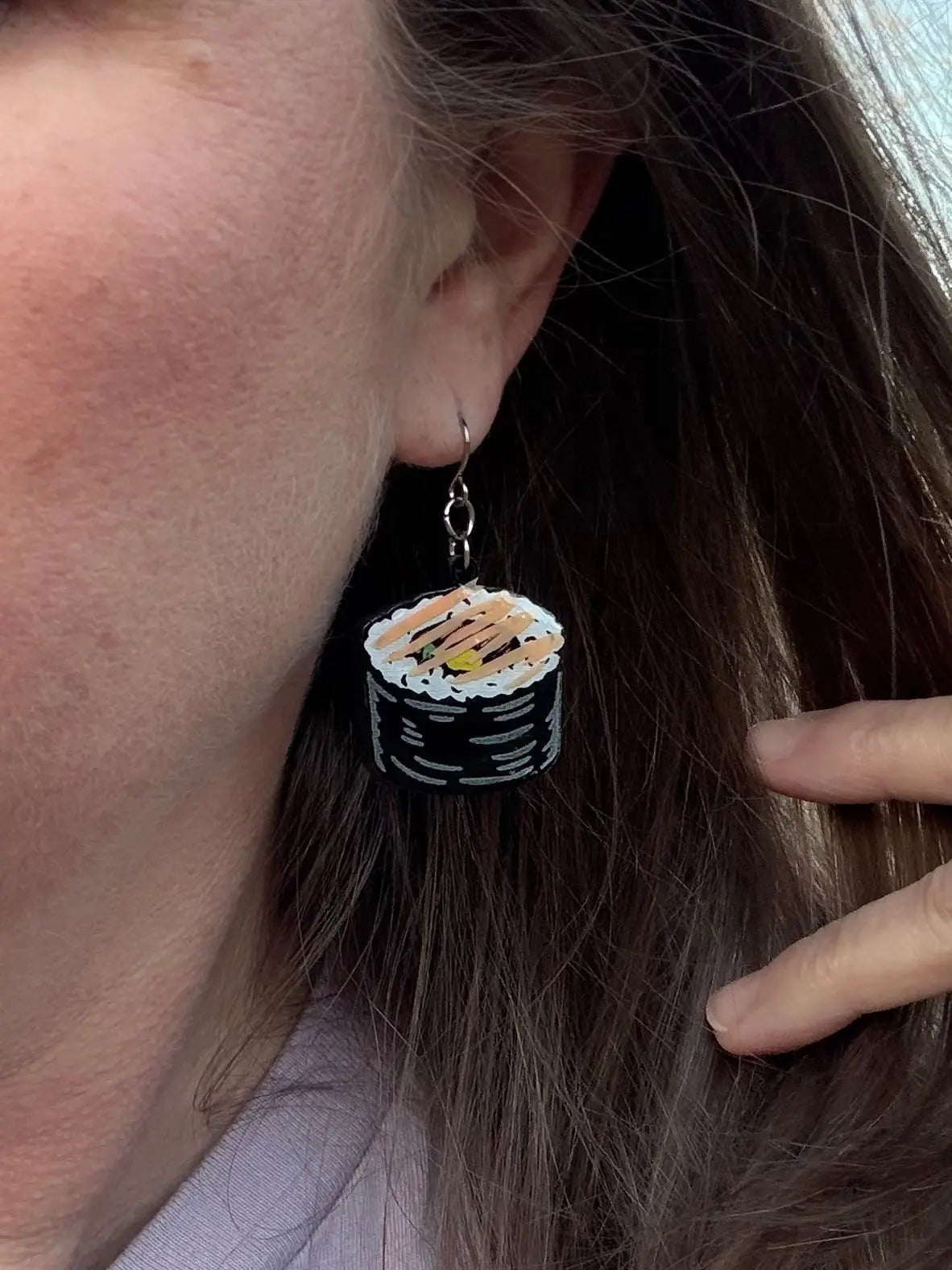 Sushi Roll Earrings: Hand-Painted Acrylic Food Jewelry, Cute and Quirky Kawaii Style!