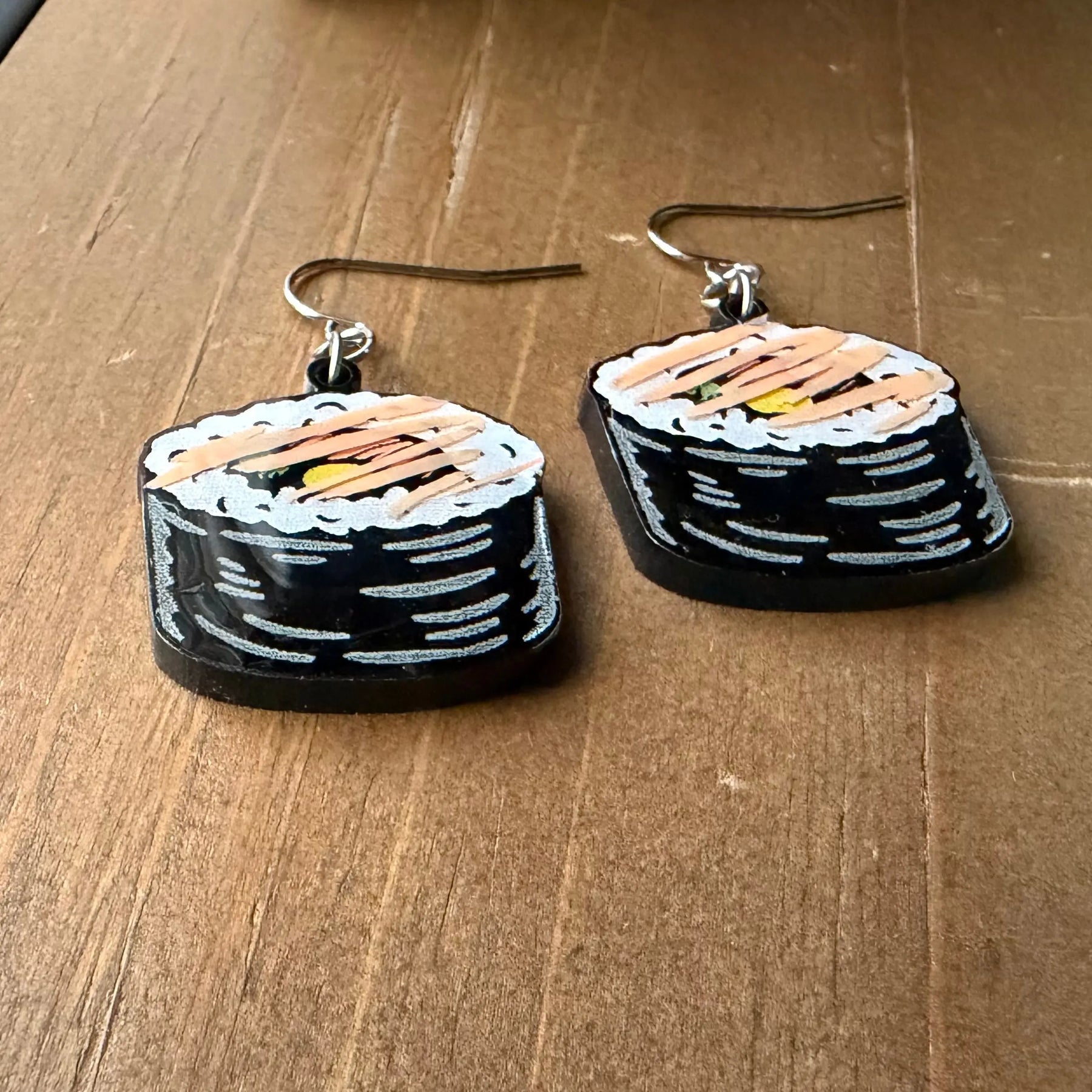 Sushi Lover Acrylic Earrings by Poor Hog Customs, handmade jewelry detail photo 4
